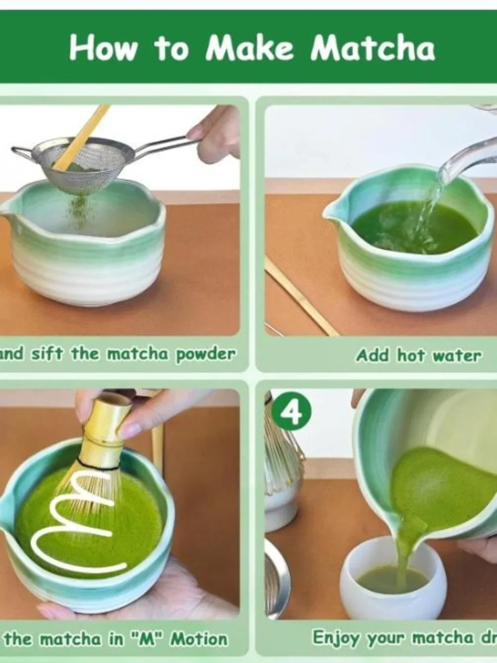 MATCHA TEA PORCERLAIN & BAMBOO 7 PIECE SET